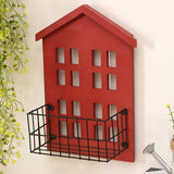 Wall Storage Shelves Hand Made Wood House Shape Wall Mounted Shelf for Bedroom Living Room Red