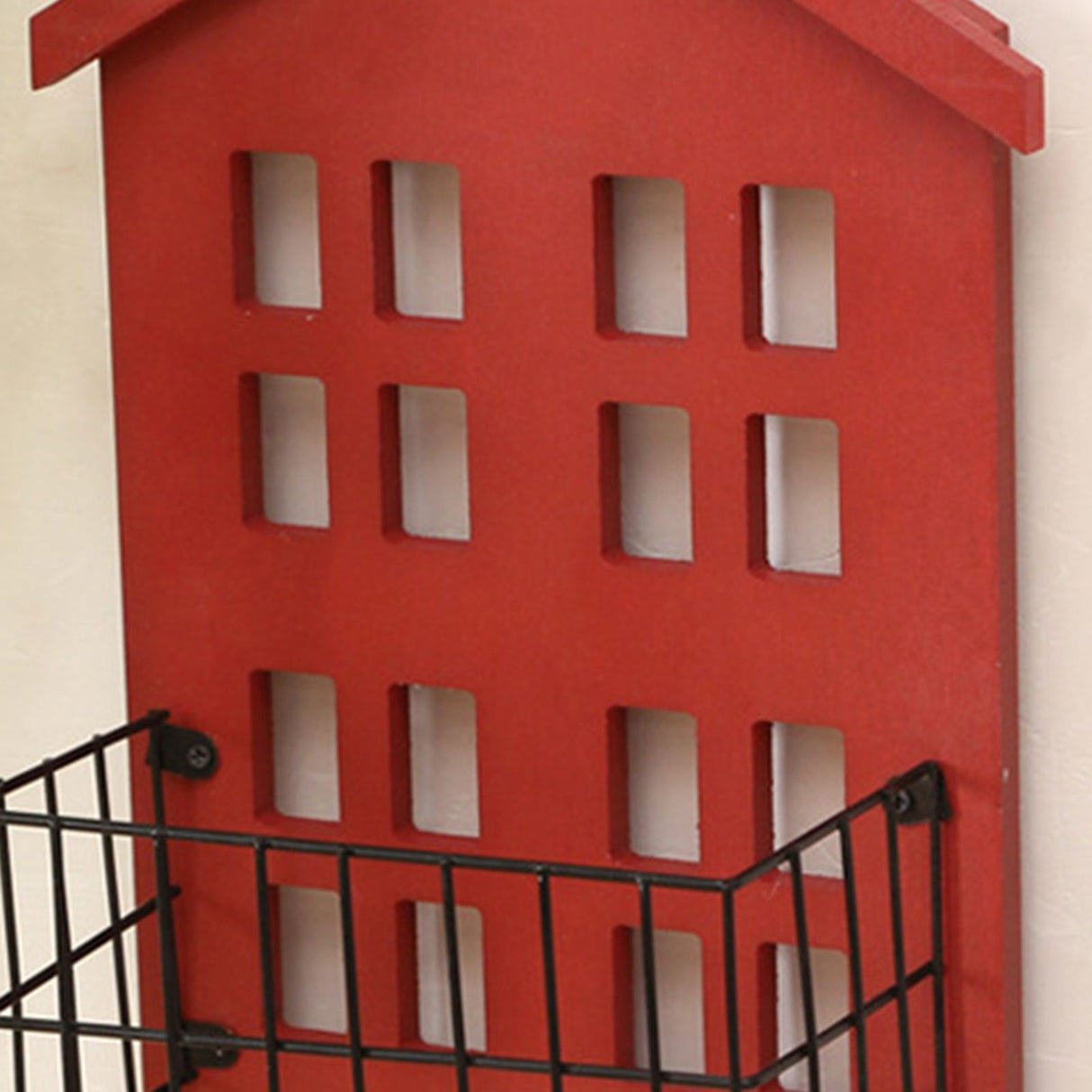 Wall Storage Shelves Hand Made Wood House Shape Wall Mounted Shelf for Bedroom Living Room Red