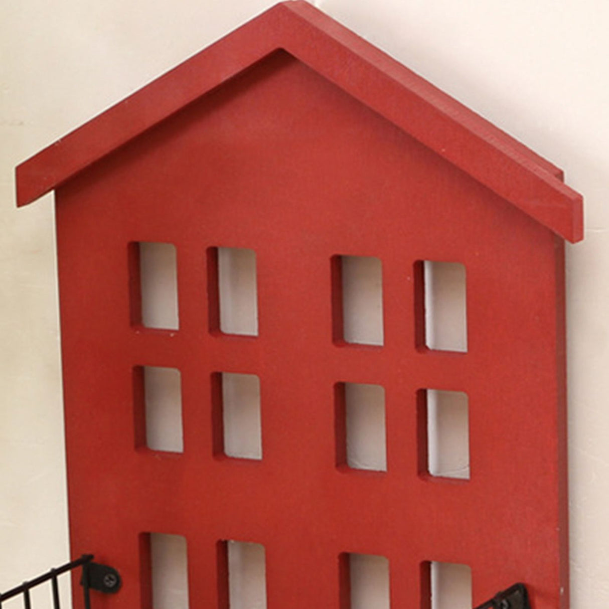 Wall Storage Shelves Hand Made Wood House Shape Wall Mounted Shelf for Bedroom Living Room Red