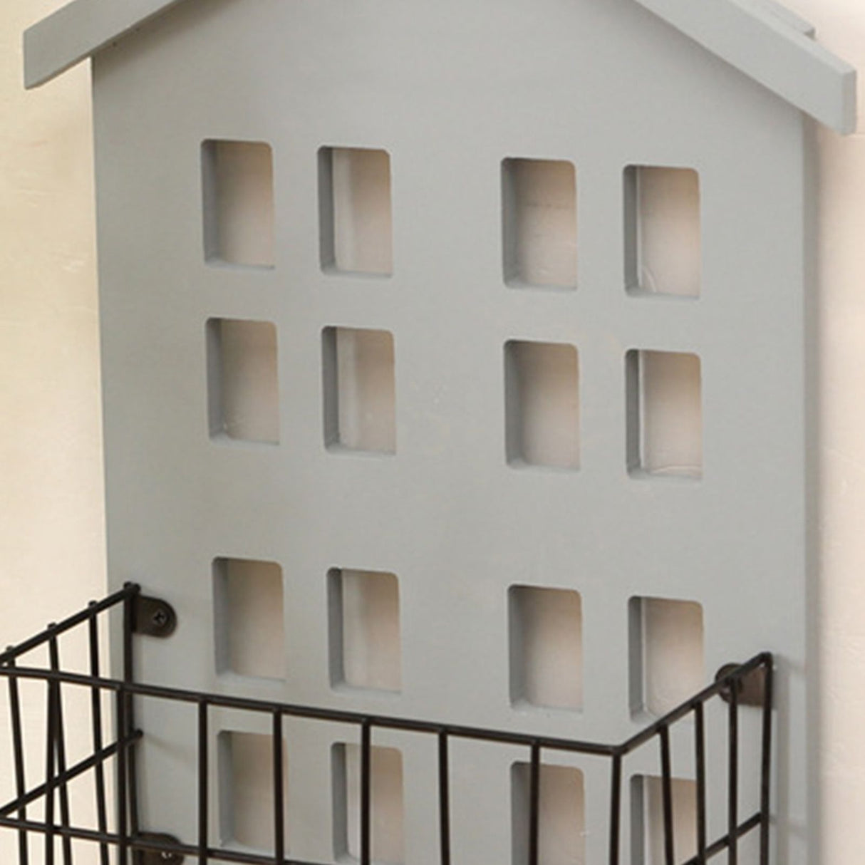 Wall Storage Shelves Hand Made Wood House Shape Wall Mounted Shelf for Bedroom Living Room Grey