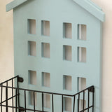 Wall Storage Shelves Hand Made Wood House Shape Wall Mounted Shelf for Bedroom Living Room Light Blue - Front View