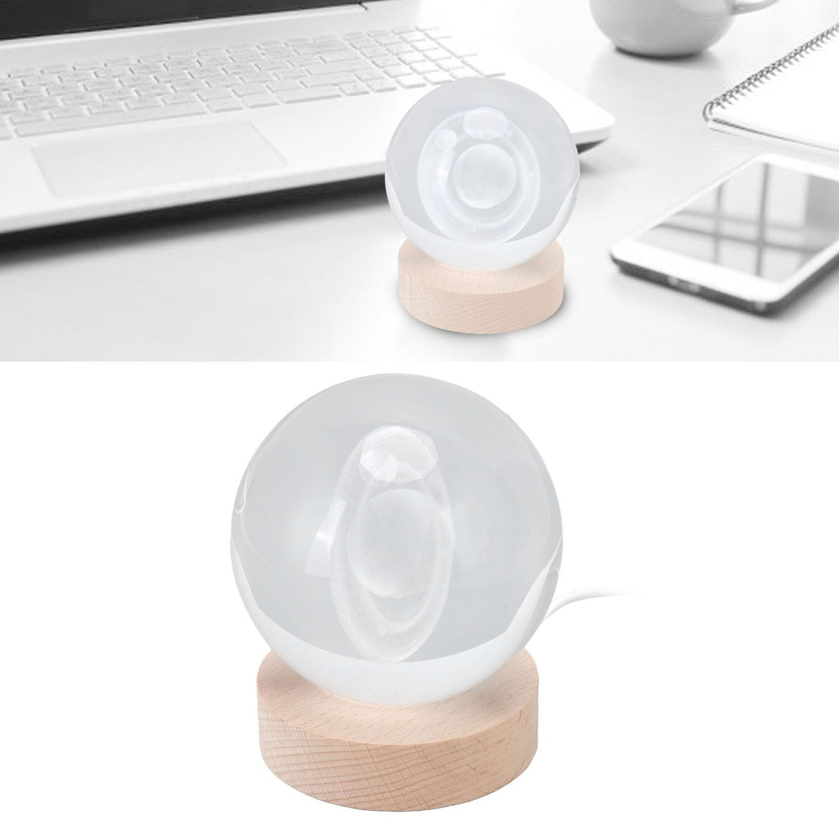 3D Saturn Night Lamp Crystal Ball Night Light LED Wooden Inter Carving Tabletop Ornaments for Friends Kids Gifts Saturn Warm Light