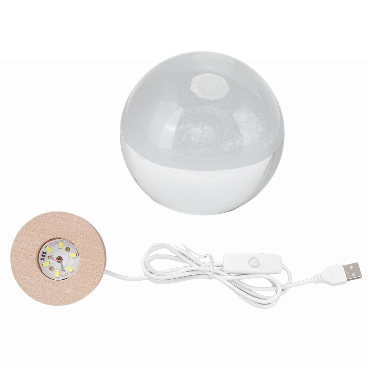 Crystal Ball Night Light Wired Button Switch Round 3D Decorative Crystal Ball with Base for Home Galactic System Warm Light