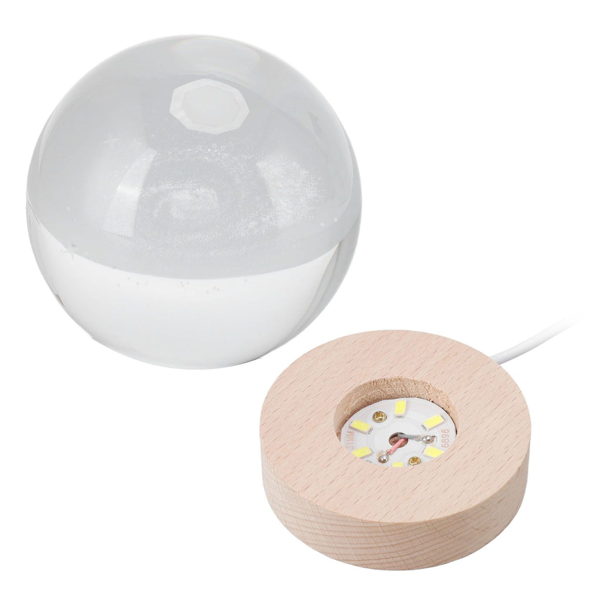Crystal Ball Night Light Wired Button Switch Round 3D Decorative Crystal Ball with Base for Home Galactic System Warm Light