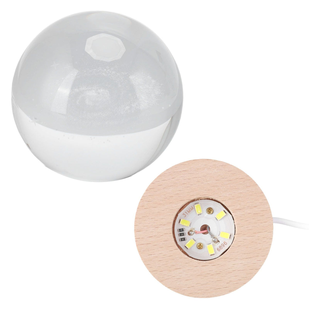 Crystal Ball Night Light Wired Button Switch Round 3D Decorative Crystal Ball with Base for Home Galactic System Warm Light