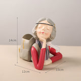 Brush Pot Pen Holder Container Cute Girl Styling Desktop Decoration Ornaments Resin Craftwork Bag Girl Red