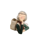Brush Pot Pen Holder Container Cute Girl Styling Desktop Decoration Ornaments Resin Craftwork Bag Girl Green