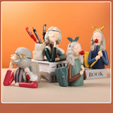 Brush Pot Pen Holder Container Cute Girl Styling Desktop Decoration Ornaments Resin Craftwork Bag Girl Green - Side View