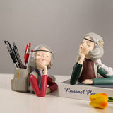 Brush Pot Pen Holder Container Cute Girl Styling Desktop Decoration Ornaments Resin Craftwork Bag Girl Green