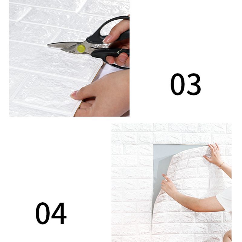 3D Brick Wall Stickers Self Adhesive Waterproof Prevent Collision DIY Faux Foam Brick Wall Panels for Bedroom Kitchen Standard 2.5mm/0.1in White
