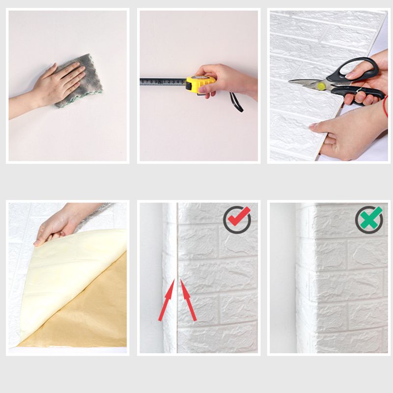 3D Brick Wall Stickers Self Adhesive Waterproof Prevent Collision DIY Faux Foam Brick Wall Panels for Bedroom Kitchen Standard 2.5mm/0.1in White