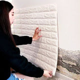 3D Brick Wall Stickers Self Adhesive Waterproof Prevent Collision DIY Faux Foam Brick Wall Panels for Bedroom Kitchen Standard 2.5mm/0.1in White - Extra Image
