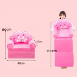Foldable Kids Sofa Plush Soft Cute Cartoon Children Couch Bed with Armrests for Boys Girls Bedroom Pink Crown 3 Layers - Front View