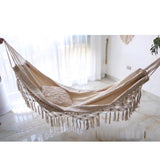 Double Hammock Wearable Portable Rustic Tassel Adult Hammock with 2 Tie Ropes Storage Bag for Camping Indoor Outdoor Beige - Top-Down View