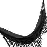 Double Hammock Wearable Portable Rustic Tassel Adult Hammock with 2 Tie Ropes Storage Bag for Camping Indoor Outdoor Black