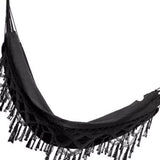Double Hammock Wearable Portable Rustic Tassel Adult Hammock with 2 Tie Ropes Storage Bag for Camping Indoor Outdoor Black