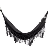 Double Hammock Wearable Portable Rustic Tassel Adult Hammock with 2 Tie Ropes Storage Bag for Camping Indoor Outdoor Black - Side View