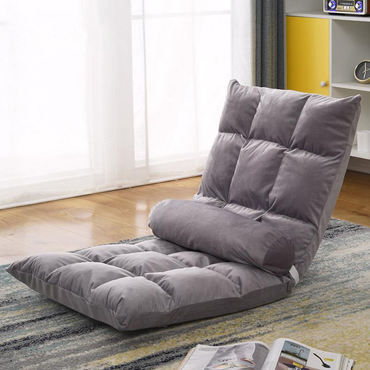 Tatami Sofa Folding Back Sofa Chair Single Bedroom Floor Balcony Small Sofa Chair Cushion Grey