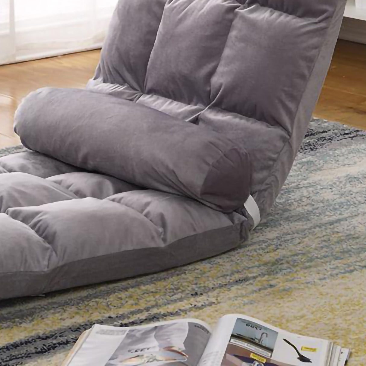 Tatami Sofa Folding Back Sofa Chair Single Bedroom Floor Balcony Small Sofa Chair Cushion Grey
