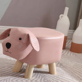 Children Wooden Low Stools Cute Cartoon Children Stool Small Dog Shape Stool for Home Kindergarten Pink - 45-Degree Angle