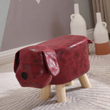 Children Wooden Low Stools Cute Cartoon Children Stool Small Dog Shape Stool for Home Kindergarten Red - Top-Down View