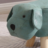 Children Wooden Low Stools Cute Cartoon Children Stool Small Dog Shape Stool for Home Kindergarten Light Green - Front View
