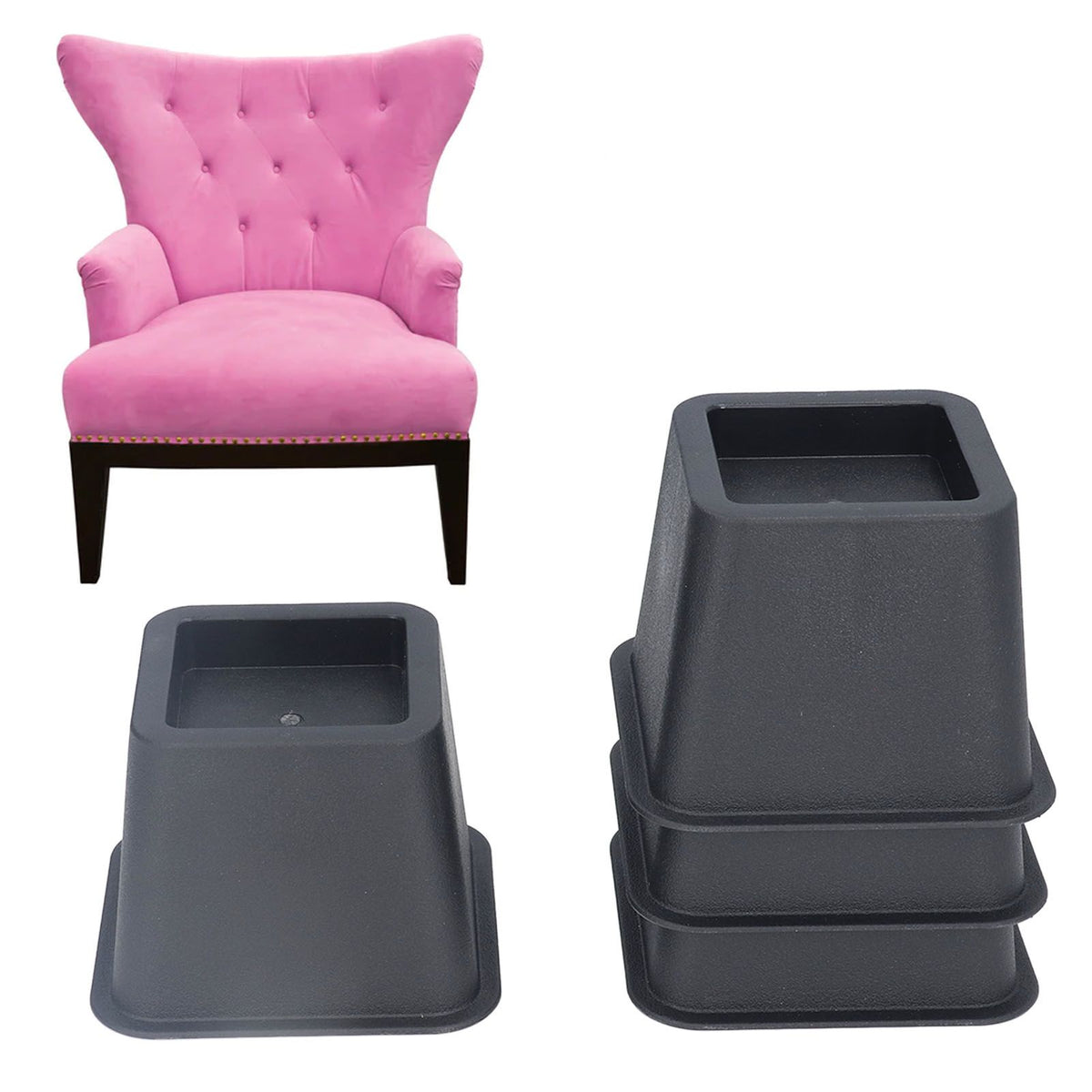 6Pcs 3 Inch Trapezoid Furniture Risers Sofa Leg Pads for Bed Table Cabinet Sofa Feet Black