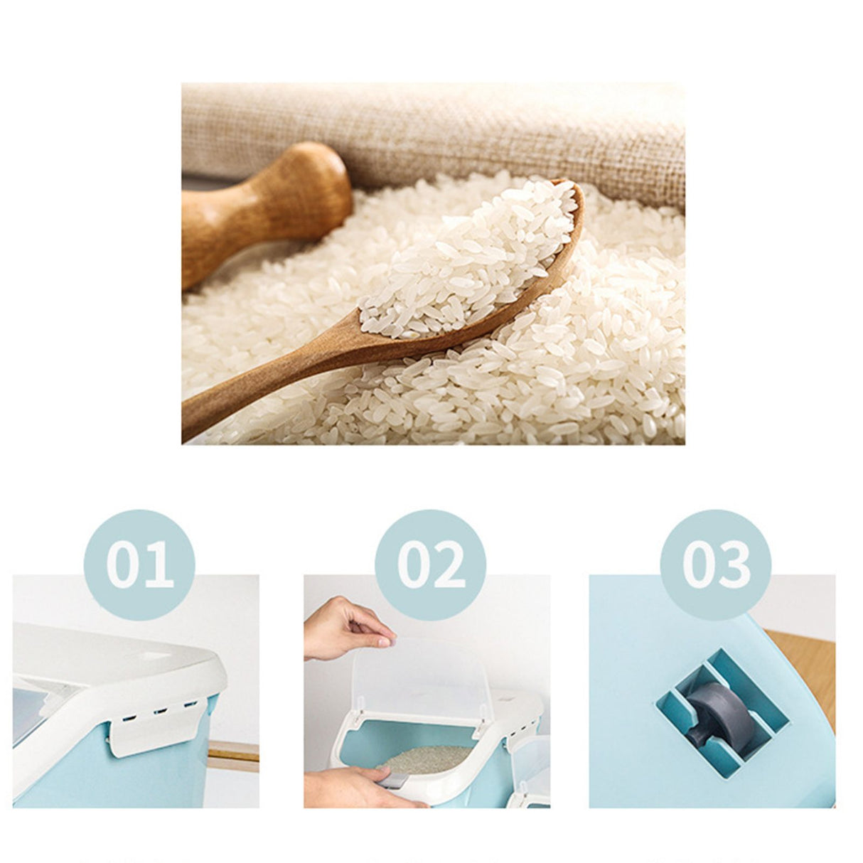 Grain Storage Box Waterproof Clamshell Multipurpose Plastic Rice Storage Containers for Kitchen Blue S 26x34x21cm/10.2x13.4x8.3in