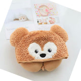Hooded U Shaped Pillow Cute Cartoon Travel PP Cotton U Shaped Neck Pillow for Airplane Seat Yellow Bear