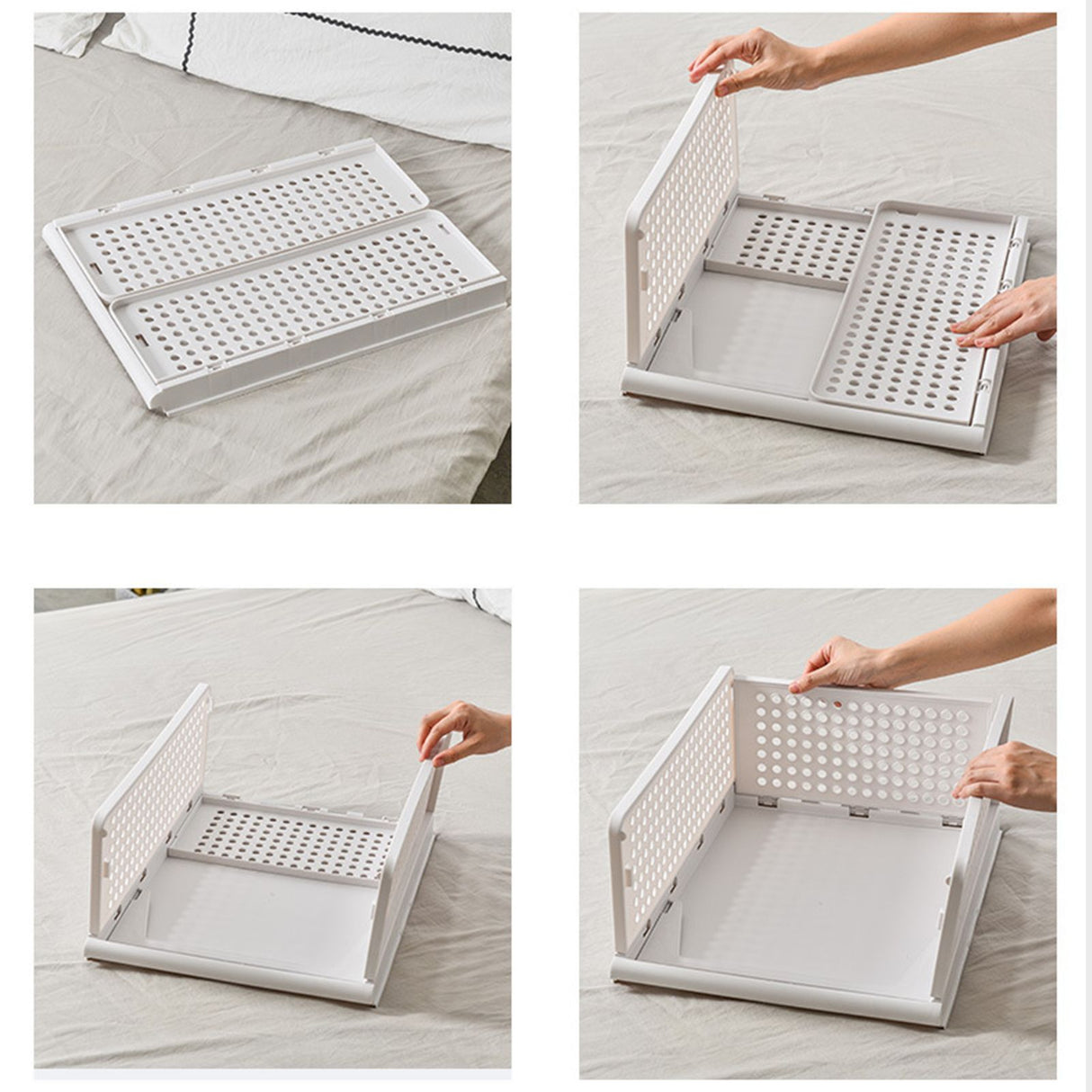 Stackable Storage Basket Plastic Large Open Drawer Wardrobe Cloth Container for Bedroom Living Room Offwhite