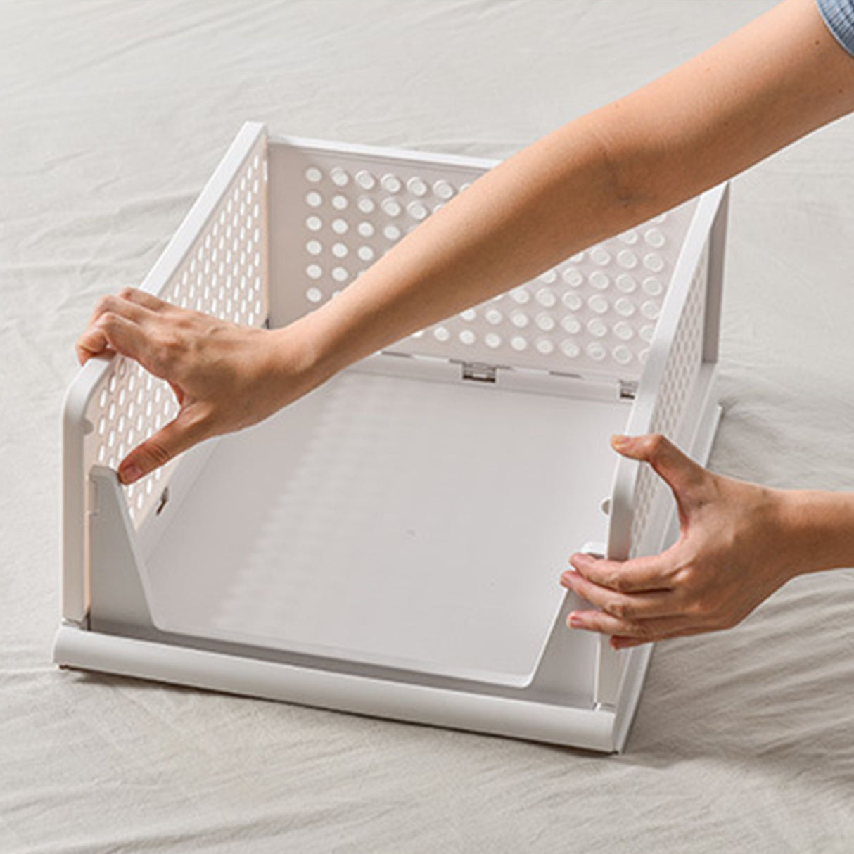 Stackable Storage Basket Plastic Large Open Drawer Wardrobe Cloth Container for Bedroom Living Room Offwhite