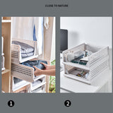 Stackable Storage Basket Plastic Large Open Drawer Wardrobe Cloth Container for Bedroom Living Room Offwhite
