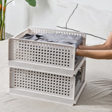 Stackable Storage Basket Plastic Large Open Drawer Wardrobe Cloth Container for Bedroom Living Room Offwhite - Low Angle