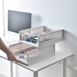 Stackable Storage Basket Plastic Large Open Drawer Wardrobe Cloth Container for Bedroom Living Room Offwhite