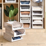 Stackable Storage Basket Plastic Large Open Drawer Wardrobe Cloth Container for Bedroom Living Room Offwhite