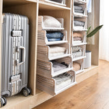 Stackable Storage Basket Plastic Large Open Drawer Wardrobe Cloth Container for Bedroom Living Room Offwhite - Extra Image