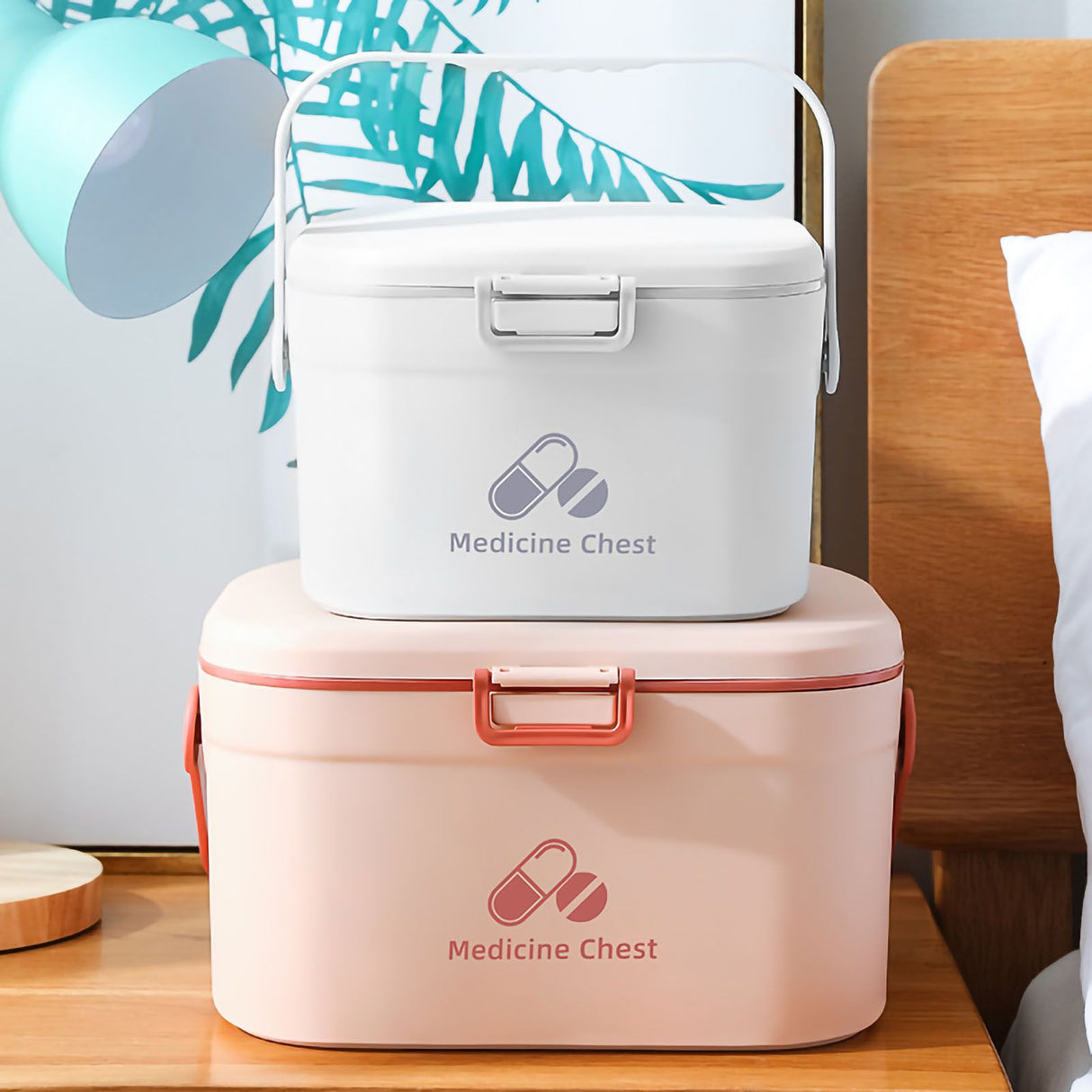 Medicine Box Pill Storage Case Sewing Tin Container PP 2 Layer Portable for Home Office Pink