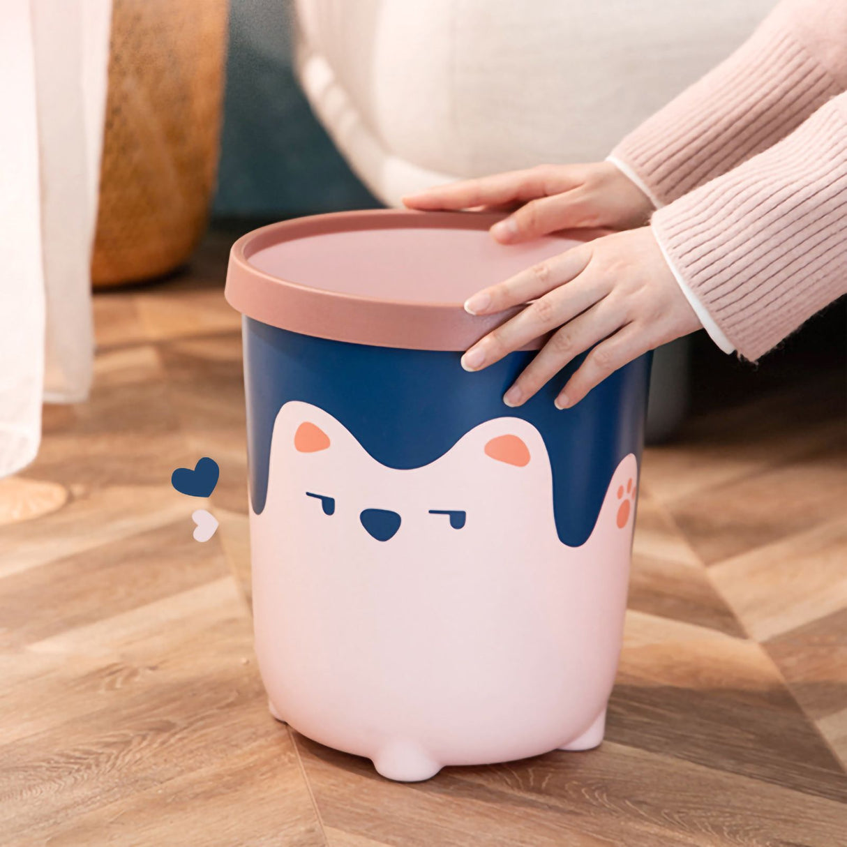 Trash Can Wastebasket Recycle Bin Cute Bear Pattern Large Capacity for Bathroom Bedroom Kitchen Living Room Small Pink