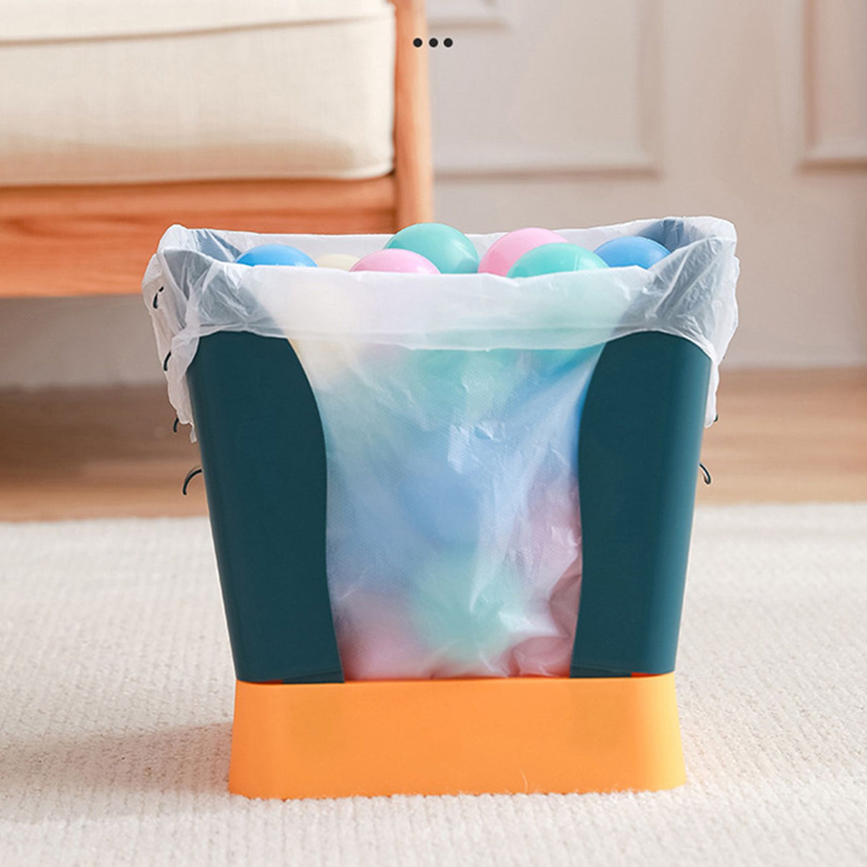Plastic Garbage Can Expandable Trash Bag Holder Large Capacity for Kitchen Bathroom Blue and Yellow