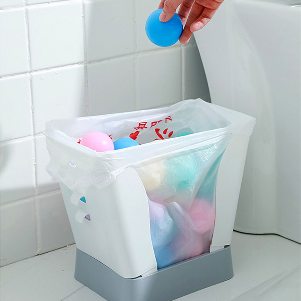 Plastic Garbage Can Expandable Trash Bag Holder Large Capacity for Kitchen Bathroom Pale Grey