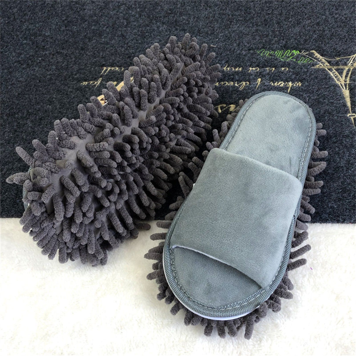 Floor Slippers Lazy Open Toed Mop Slipper Home Use Soft Pure Color Cleaning Slipper Grey M 39-41