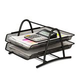 Office Desk Document Tray Mesh Bracket Paper Letter Shelf Holder Black Metal for Home Study School 2 Layers