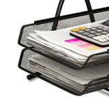 Office Desk Document Tray Mesh Bracket Paper Letter Shelf Holder Black Metal for Home Study School 2 Layers - Side View