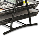 Office Desk Document Tray Mesh Bracket Paper Letter Shelf Holder Black Metal for Home Study School 2 Layers - Top-Down View