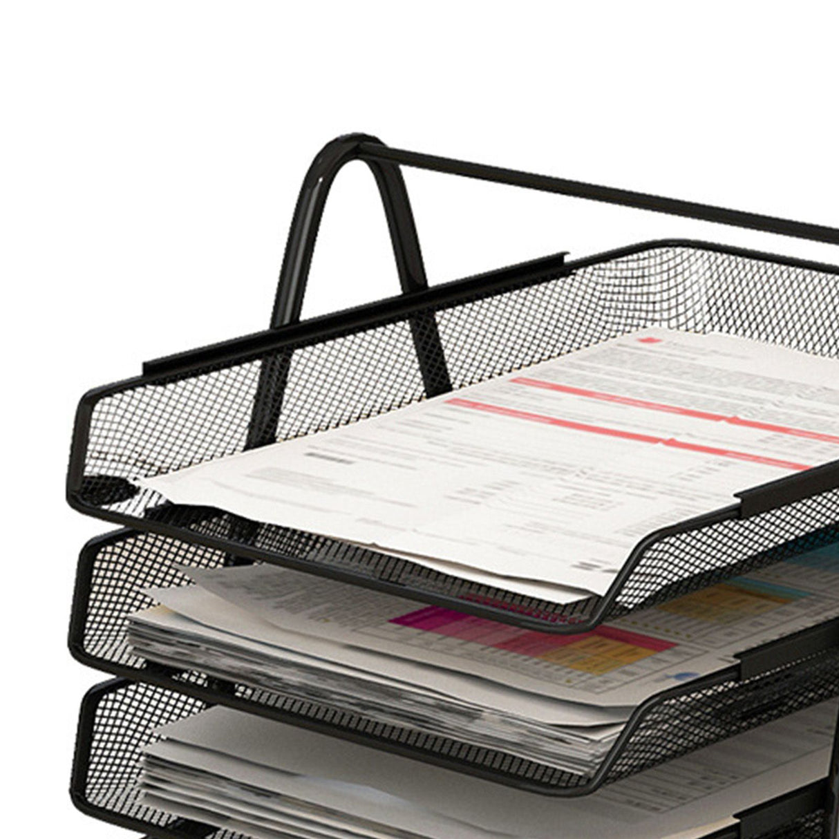 Office Desk Document Tray Mesh Bracket Paper Letter Shelf Holder Black Metal for Home Study School 3 Layers