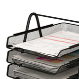 Office Desk Document Tray Mesh Bracket Paper Letter Shelf Holder Black Metal for Home Study School 3 Layers - Front View