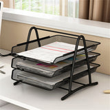 Office Desk Document Tray Mesh Bracket Paper Letter Shelf Holder Black Metal for Home Study School 3 Layers