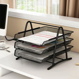 Office Desk Document Tray Mesh Bracket Paper Letter Shelf Holder Black Metal for Home Study School 3 Layers