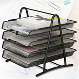 Office Desk Document Tray Mesh Bracket Paper Letter Shelf Holder Black Metal for Home Study School 4 Layers - Side View