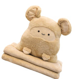 Plush Cushion Pillow Air Conditioning Blanket Cute Mouse Appearance Multifunctional Blanket Throw Pillow Beige 7318 About 100x80cm